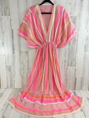 Lemlem Leila Plunge Dress Caftan Size S Pink Gold